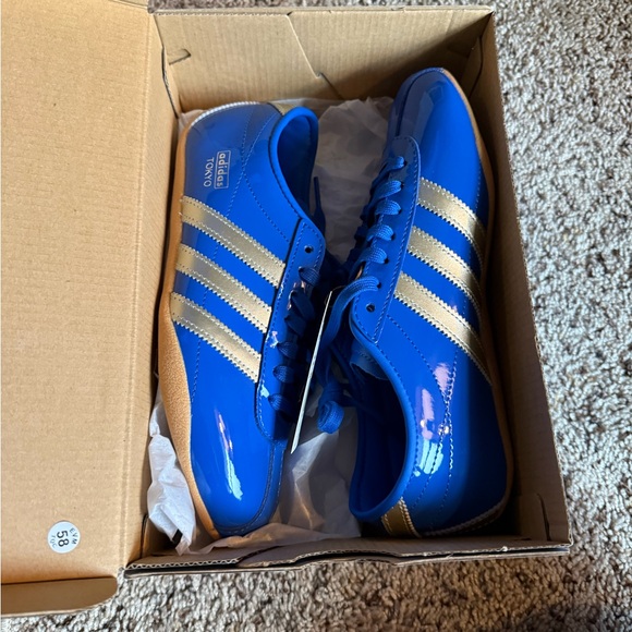 adidas Tokyo Men's Blue Patent Sneakers with Silver Stripes - Picture 2 of 6